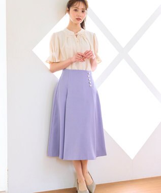 Feroux 【洗える】パールボタン付きフレア スカート パープル系