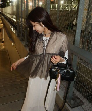 Green Parks リボンチュールデザインブラウス Khaki