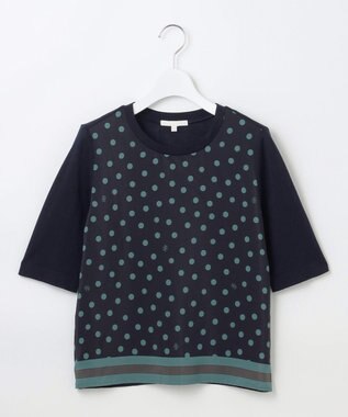 自由区 【アンサンブル対応・洗える】ポルカドットプリント プルオーバー ネイビー×ミントグリーン