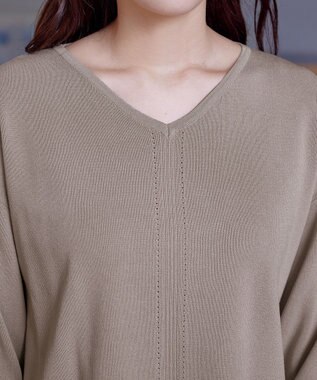 Tiaclasse 【洗える】Vネックラウンドヘムニットチュニック グレージュ