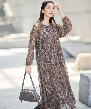 自由区 L 【SHIHOさん着用】ペイズリープリント ワンピース モカ