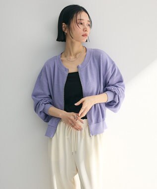 Green Parks ウ゛ィンテージ風ｚｉｐ裏毛カーディガン Purple