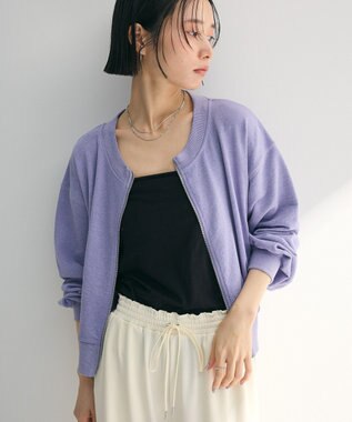 Green Parks ウ゛ィンテージ風ｚｉｐ裏毛カーディガン Purple