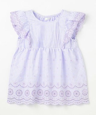 ANY KIDS ひんやり レース刺繍ブラウス 【新色】ラベンダー×ギンガム
