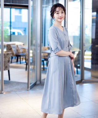 Tiaclasse 【新色追加・洗える】バックリボン前開きワンピース ブルー