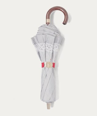 MOONBAT 【遮光/晴雨兼用日傘】POLO RALPH LAUREN(ポロ ラルフローレン) ストライプフリル 折りたたみ傘 楽折 遮熱 UV ネイビー（EC限定色）