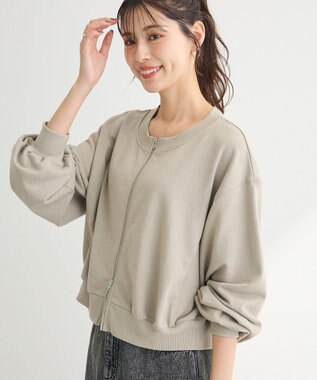 Green Parks ウ゛ィンテージ風ｚｉｐ裏毛カーディガン Gray Beige