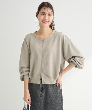 Green Parks ウ゛ィンテージ風ｚｉｐ裏毛カーディガン Gray Beige