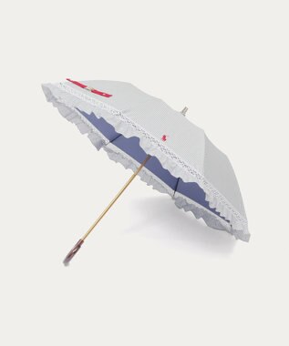 MOONBAT 【遮光/晴雨兼用日傘】POLO RALPH LAUREN(ポロ ラルフローレン) ストライプフリル 折りたたみ傘 楽折 遮熱 UV ネイビー（EC限定色）