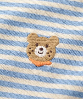 MIKI HOUSE HOT BISCUITS ワンポイント刺繍 みじんボーダー 長袖Tシャツ ブルー