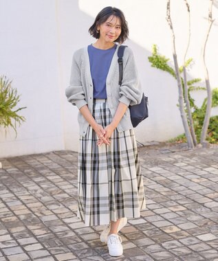 ANY 【ウエストゴム】タックギャザースカート ブラックチェック