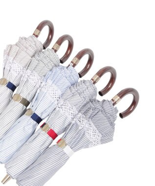 MOONBAT 【遮光/晴雨兼用日傘】POLO RALPH LAUREN(ポロ ラルフローレン) ストライプフリル 折りたたみ傘 楽折 遮熱 UV ネイビー（EC限定色）