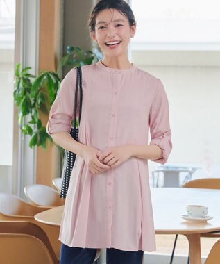 Tiaclasse L 【新色追加】バンドカラーシャツチュニックブラウス