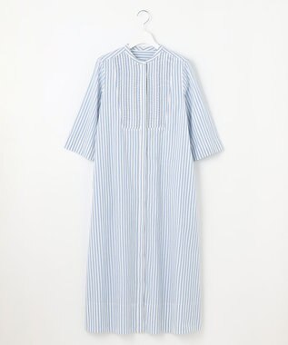 23区 【Indian Factory】コットンポプリン タックディテール シャツワンピース ブルーストライプ