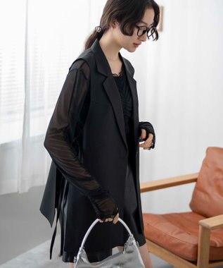 WEGO サイドリボンテーラードベスト ブラック