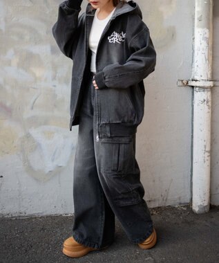 WEGO ヴィンテージウォッシュバギーカーゴパンツ ブラック