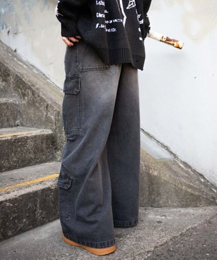 WEGO ヴィンテージウォッシュバギーカーゴパンツ ブラック