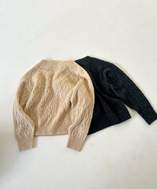 Feroux 【洗える】ケーブルアソート プルオーバーニット アイボリー系