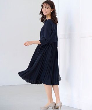 組曲 【KUMIKYOKU NAVY】ジャージーコンビプリーツ ワンピース ネイビー系