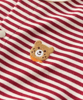 MIKI HOUSE HOT BISCUITS 【70-80cm】【Everyday Series】ワンポイント ボーダーカバーオール ワインレッド