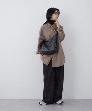 russet ソフトレザーラウンドビッグショルダーバッグ(CE-1325-WEB) Black2（シルバー金具）