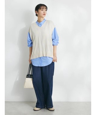 CRAFT STANDARD BOUTIQUE 【洗える】ニットベスト+バンドカラーシャツSET-B Ivory