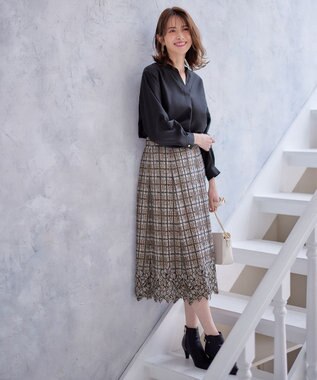 ANY SIS 【洗える】フラワーレースチェックパネル スカート アイボリー系