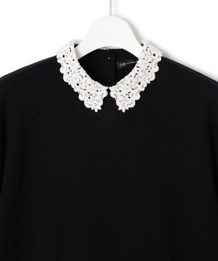 23区 【洗える】エンブロイダリー フラワーレースコンビ ニット ブラック系