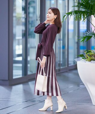 Tiaclasse 【洗える】レース編みニットフレアワンピース パープル