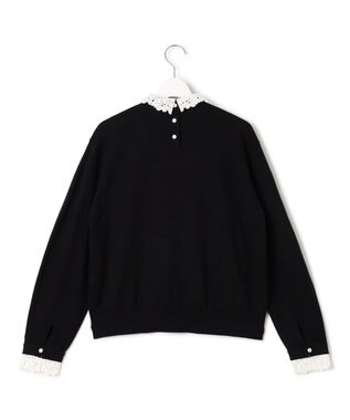 23区 【洗える】エンブロイダリー フラワーレースコンビ ニット ブラック系