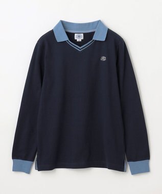 J.PRESS KIDS 【140-170cm】40/2天竺襟付き Vネック ポロシャツ ネイビー系