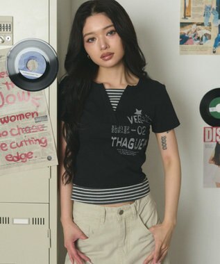 WEGO ストライプレイヤードクロップドT