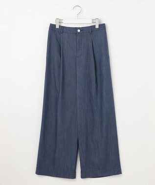 J.PRESS LADIES L 【洗える】セルロースシャンブレー ワイド パンツ ブルー系