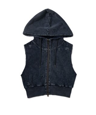 WEGO ヴィンテージウォッシュWジップN／Sパーカー デニム
