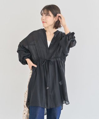 Green Parks バンドカラー比翼タック袖チュニック Black