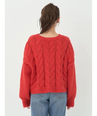 earth music&ecology ローゲージ手編み風ケーブルプルオーバー Red