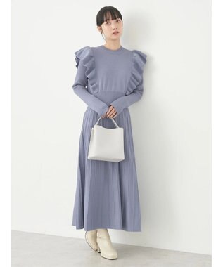 earth music&ecology ショルダーフリルニットワンピース Blue