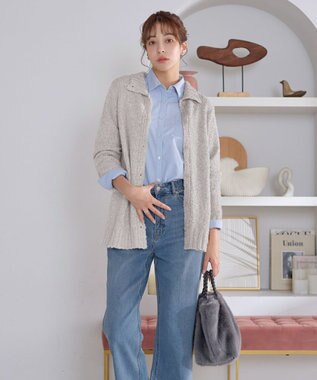 Tiaclasse 【着丈が選べる】ハイネックブークレカーディガン ロング丈グレージュ