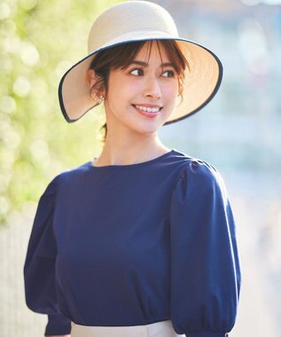 ANY SIS 【洗える】リボンブレード ハット アイボリーベージュ×ネイビー