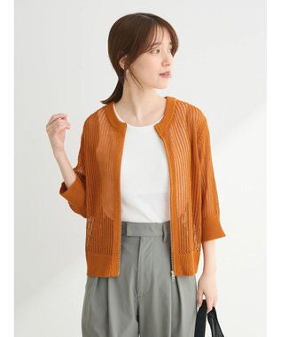 Green Parks Ｚｉｐ付メッシュカーディガン Orange