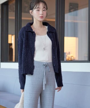 Tiaclasse 【着丈が選べる】ハイネックブークレカーディガン ショート丈ネイビー