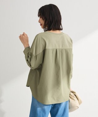 Green Parks ７分袖サイドシャーリングドッキングプルオーバ Khaki