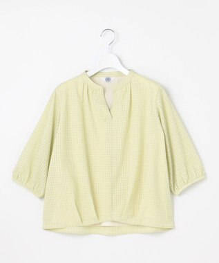 J.PRESS LADIES 【洗える】コットンブレンドチェック バンドカラー カットソー ライム系