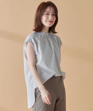 ANY 【UVカット/吸水速乾/抗菌防臭】エニィファンクション ノースリブラウス オフ×ブラウンストライプ