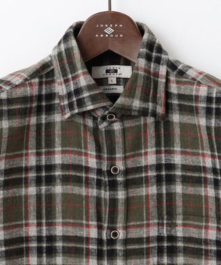 JOSEPH ABBOUD 【柔らかな肌触り/暖かい】 ラフィーコットンフランネルシャツ カーキ系4