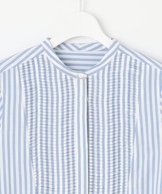 23区 【Indian Factory】コットンポプリン タックディテール シャツワンピース ブルーストライプ