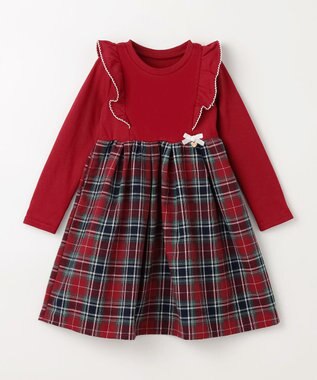 ANY KIDS チェック柄 ドッキング ワンピース レッド×チェック