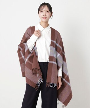 MOONBAT MACKINTOSH PHILOSOPHY(マッキントッシュ フィロソフィー）ウール100% 2WAYチェックポンチョストール ブラウン