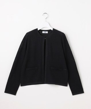 J.PRESS LADIES L ジャガード ニット ジャケット ネイビー系