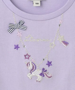 ANY KIDS 刺繍 オン・オフショルダー Tシャツ ラベンダー